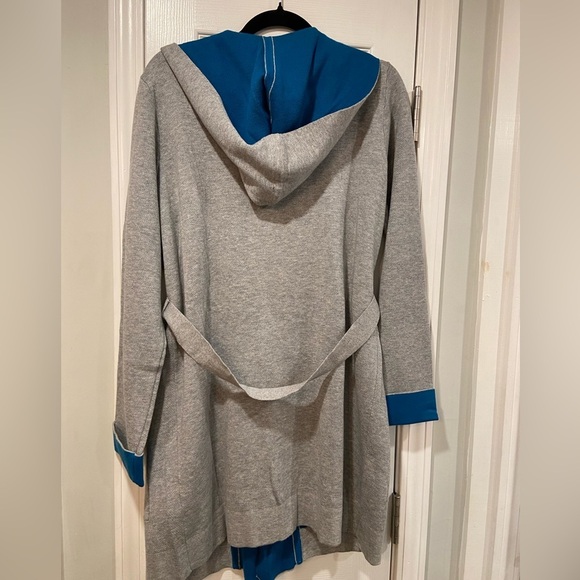NWT The Limited Gray Turquoise Knit Wrap Front Hooded Belted Cardigan Size XL - Picture 6 of 12